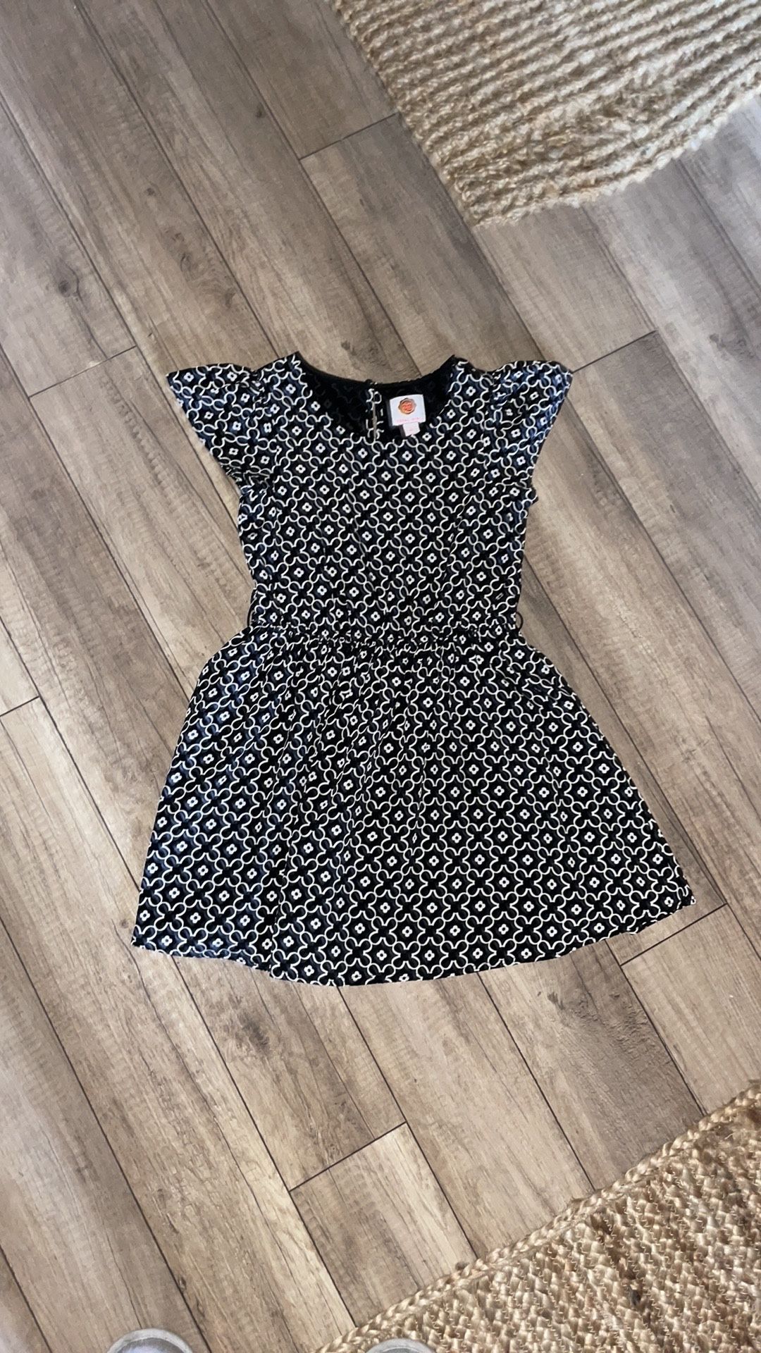 Girls Total Girl Black And White Geometric Polyester Dress Size 6/7