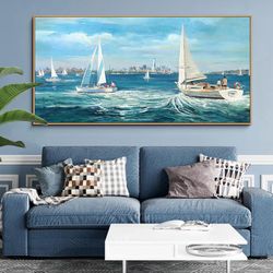 Large Blue Canvas Wall Art Seascape Painting 30x60