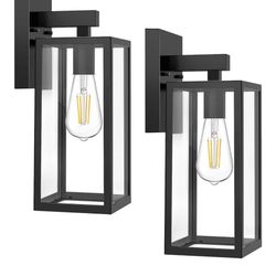  Outdoor Wall Sconce, Exterior Waterproof Wall Lantern Light Fixtures, Black Porch Lights with Toughened Glass Shade, Anti-Rust E26 Socket Front Door 