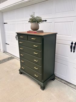 Vintage Olive Green Kindel Tall Dresser Chest