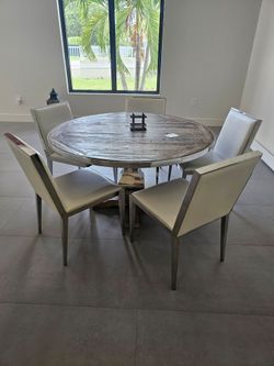 Whitewash wood/stainless steel table