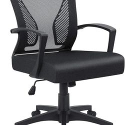 Office Chair Ergonomic Computer Desk Mesh Chair Mid Back Swivel Lumbar Support with Armrest (Black)