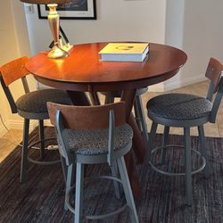 Round Breakfast Table With 4 Custom Steel  Bar Chairs