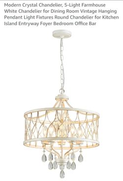 5-Light Farmhouse White Chandelier 19.6"