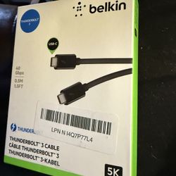 Belkin Thunderbolt 3 Cable (USB-C to USB-C), 100 Watts (1.6 Feet/ 0.5 Meters) - F2CD084bt0.5MBK