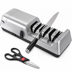 TCQ Electric Knife & Scissors Sharpener, 3-Stage, 12°-22° Angle Diamond Abrasives for Fast Sharpening, Repair & Polish, with a Dedicated Scissors Slot