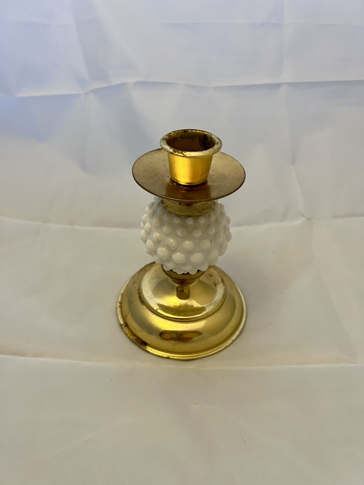 Brass And Milk Glass Hobnail Taper Candle Stick