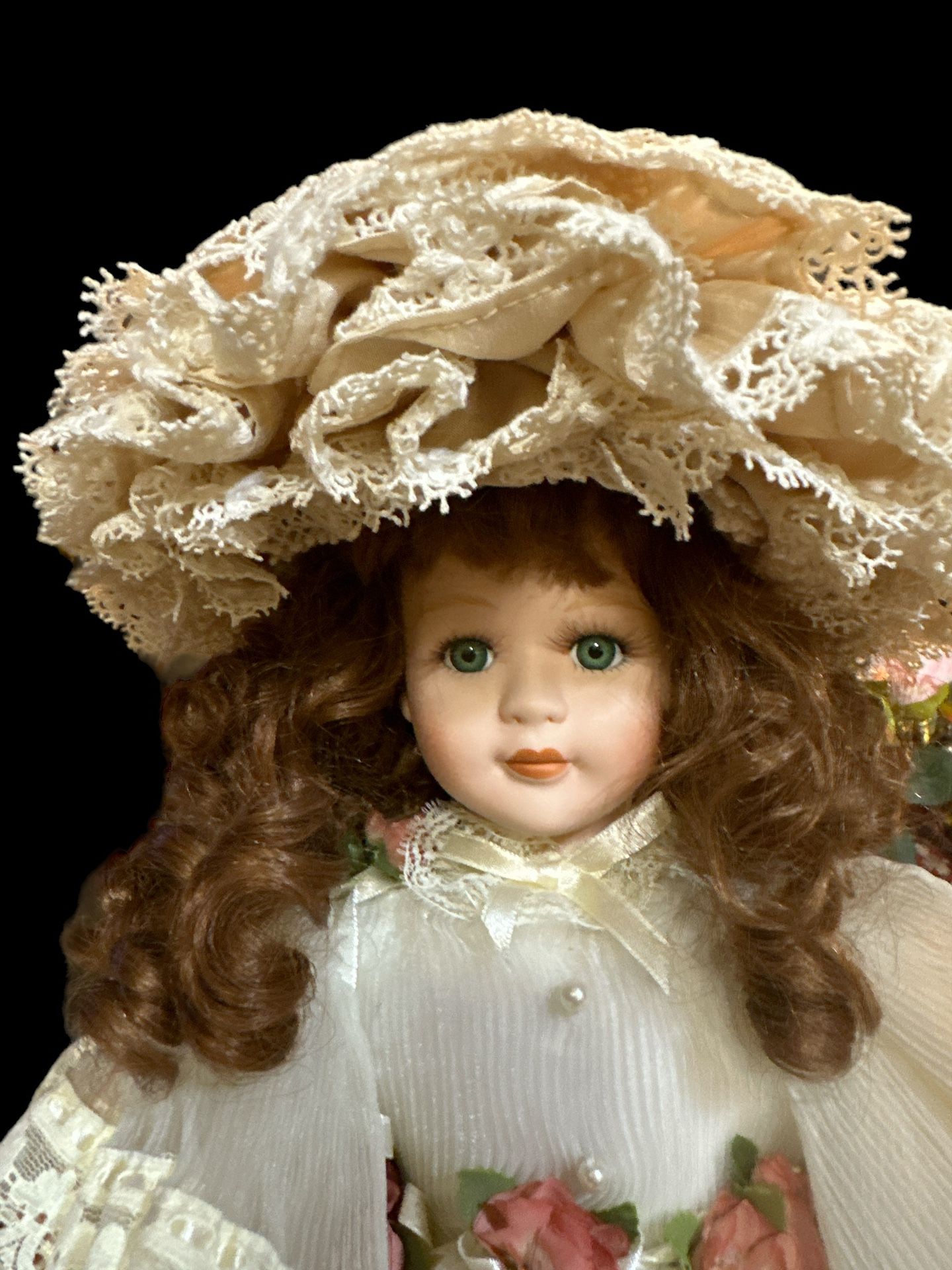 Manning doll 20” with a beautiful hat her shoes have some cracks but still intact. No original box. T-63