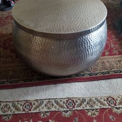 Cala Round Silver Hamered Metal Storage Coffee Table