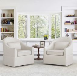 2X Cream White swivel fabric accent chairs