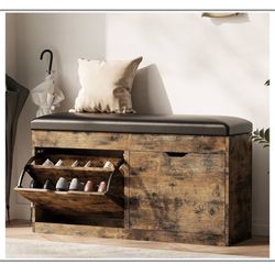 40" Shoe Storage Bench with 2 Flip Drawers & Padded Seat Cushion, Shoe Cabinet with Lift Top Storage Box, Shoe Bench Shoe Organizer for Entryway, Hall