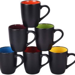 Coffee Mugs - Black outside, various color insides, set of 12