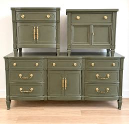 Vintage Green Dresser + Nightstand Set