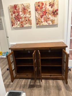 Wood Buffet Cabinet with Glass Doors