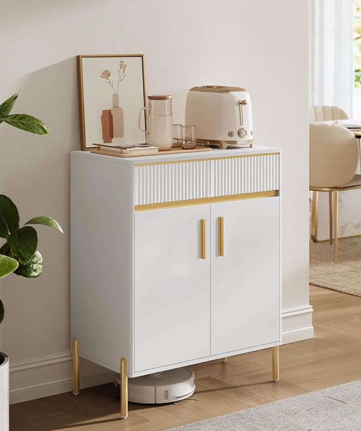 Buffet Cabinet with Storage, Sideboard Storage with Drawers, Doors, Adjustable Shelf, Fluted Drawer Front, Accent Cabinet, for Living Room