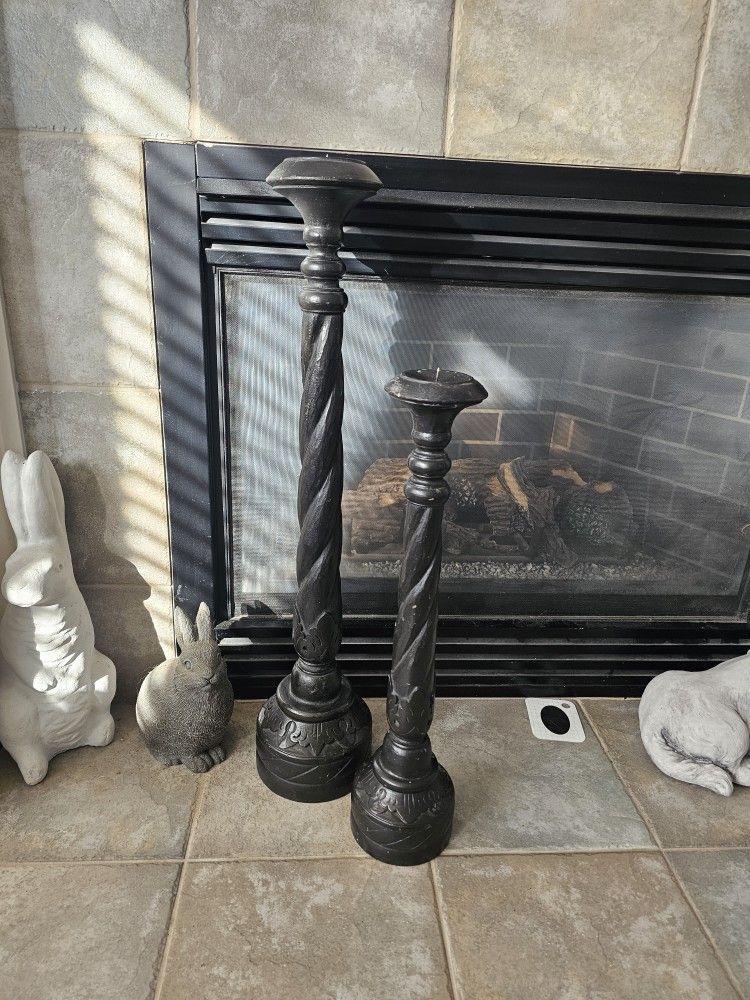 2 Cathedral Candle Stands Holders Black