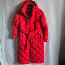 Athleta Women's Red Boulevard Down Hooded Belted Coat Size S 