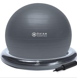 Gaiam Essentials Balance Ball & Base Kit, 65cm Yoga Ball Chair, Exercise Ball with Inflatable Ring Base for Home or Office Desk, Includes Air Pump