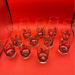 Vintage Libbey Christmas Holly & Berry High Ball Glasses