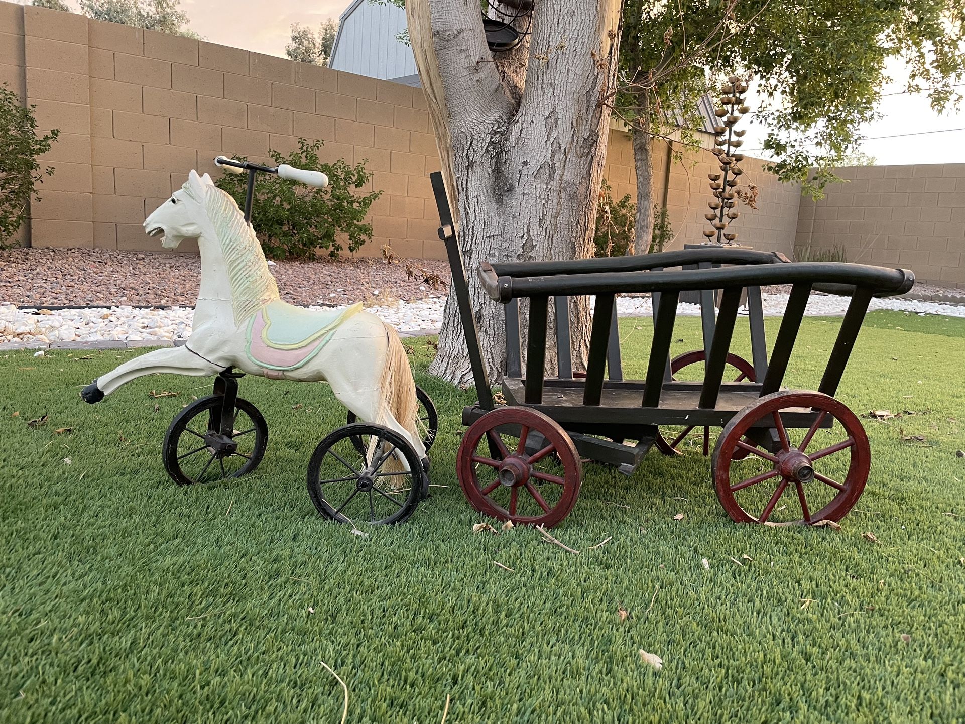 Antique horse tricycle and Goat Cart