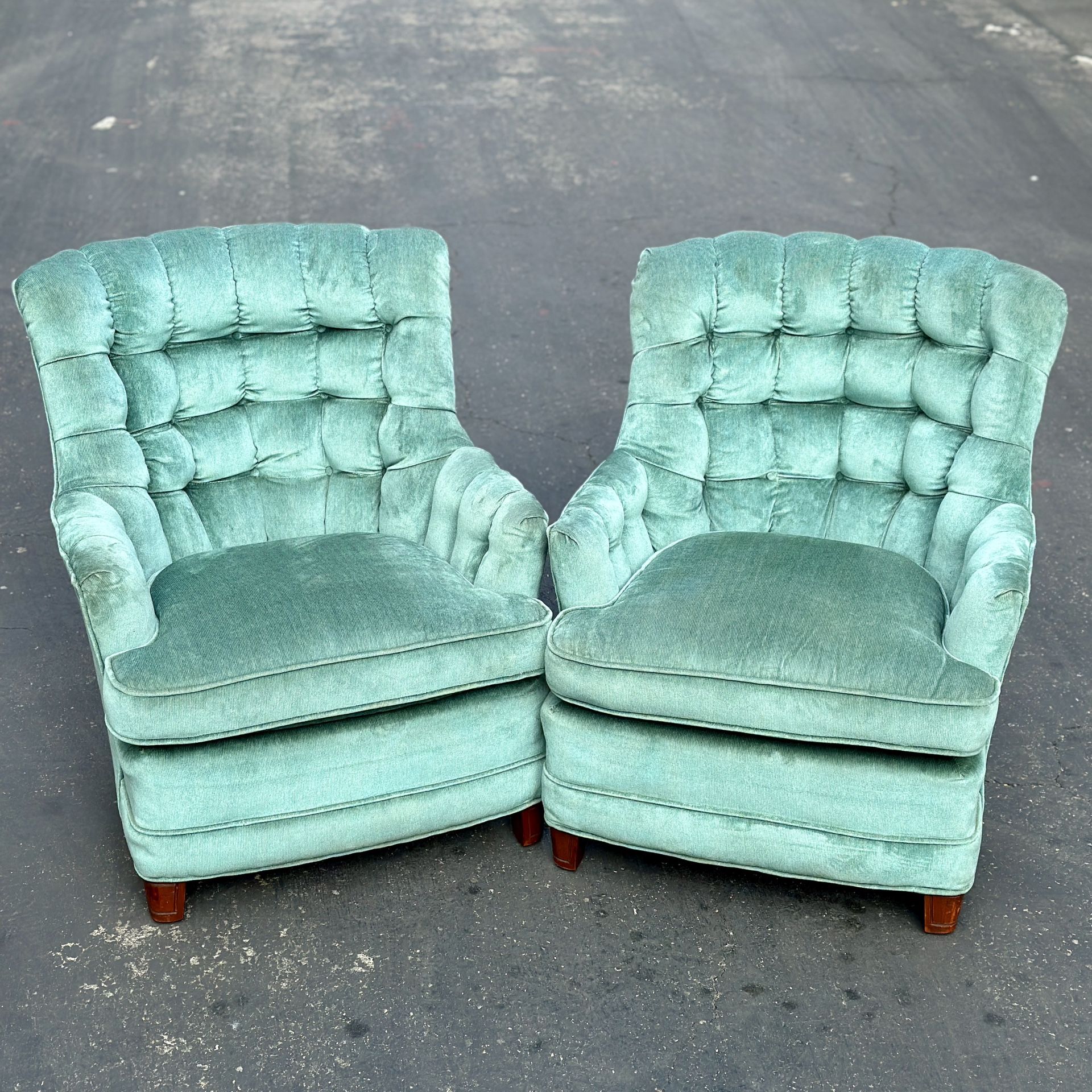 chairs teal green tufted vintage mid century modern mcm wood sofa Armchair Couch 