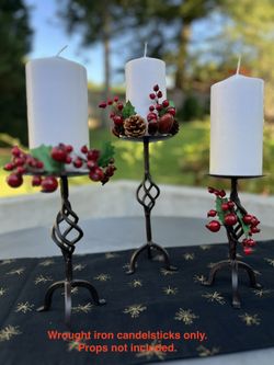 Set of 3 "Open Cage" Wrought Iron Candle Holders