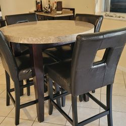  4 piece Round Dining Set (Marble table &  Leather chairs with Server)