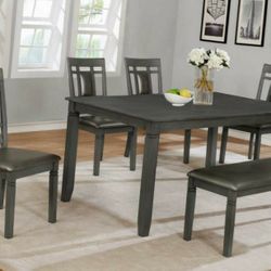 Dining Room Set Gray Farmhouse Style with Bench 4 Chairs