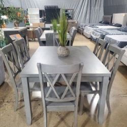 7 Pc Gray    Dining Set With  Table With Storage