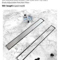 HTOH Shower Drain, 2 in 1 Linear Shower Drain 24 Inch(Brushed Nickel), 304 Stainless Steel Shower Floor Drain with Tile Insert Grate,Adjustable Feet,H