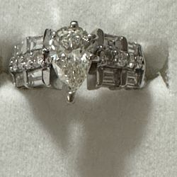 Wedding Ring Pear Cup Diamond White Gold Over 1 1/2 Carat Diamond  14 Kt Gold 