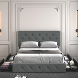 Queen Bed With Headboard And Storage (mattress Free)