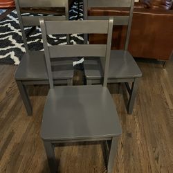 Set 3 Solid Wood Gray Dining Chairs