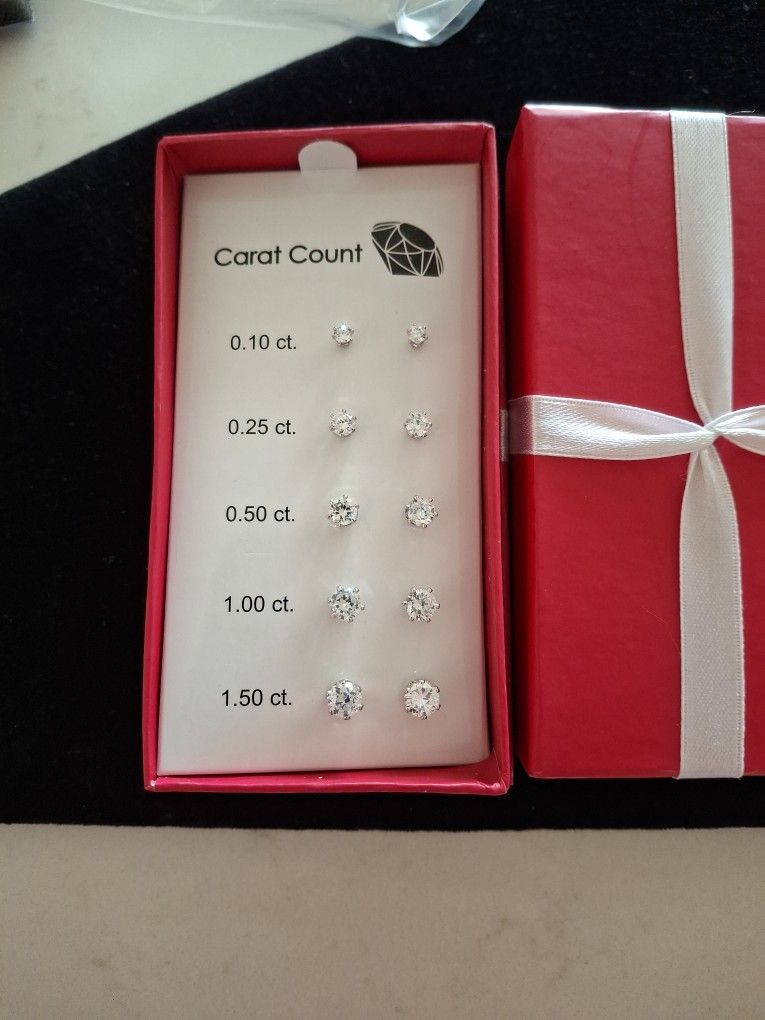 CZ Carat Count Pierced Earrings 