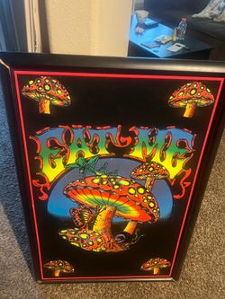 Eat Me Mushroom Blacklight Poster Framed
