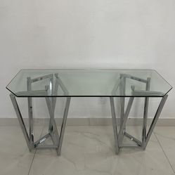 Console Table in Nickel and 12 mm Clear Tempered Glass Top