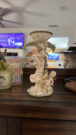 Porcelain Cherub Candleholder Figurine