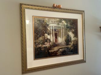 Framed Garden Courtyard Oil Painting