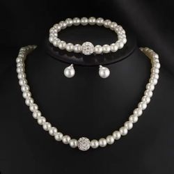 Pearl Necklace Earrings set  Vintage For Women Crystal Choker Banquet Wedding Jewelry / chic vibes  Set