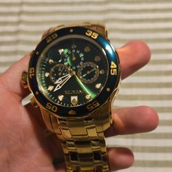 Invicta Pro Diver Chronograph Gold Stainless Steel Quartz 200m Green Dial Watch