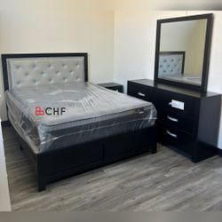 4 Pc Queen  / Eastern King Size Bedroom Set ( Included Bed Frame ,Dresser ,Mirror ,Nightstand )