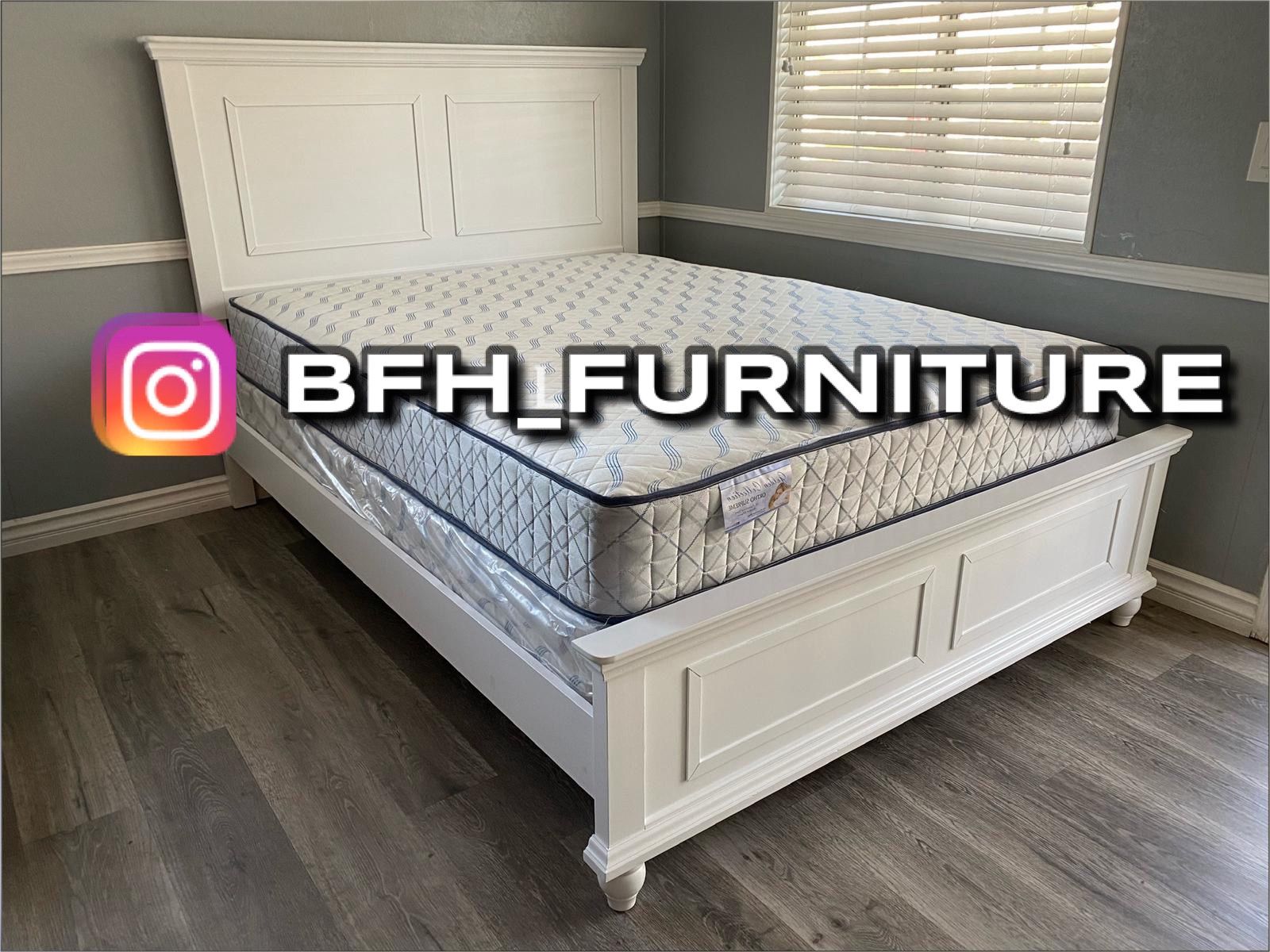 Queen White Alina Transitional Bed w. Ortho Mattress Included