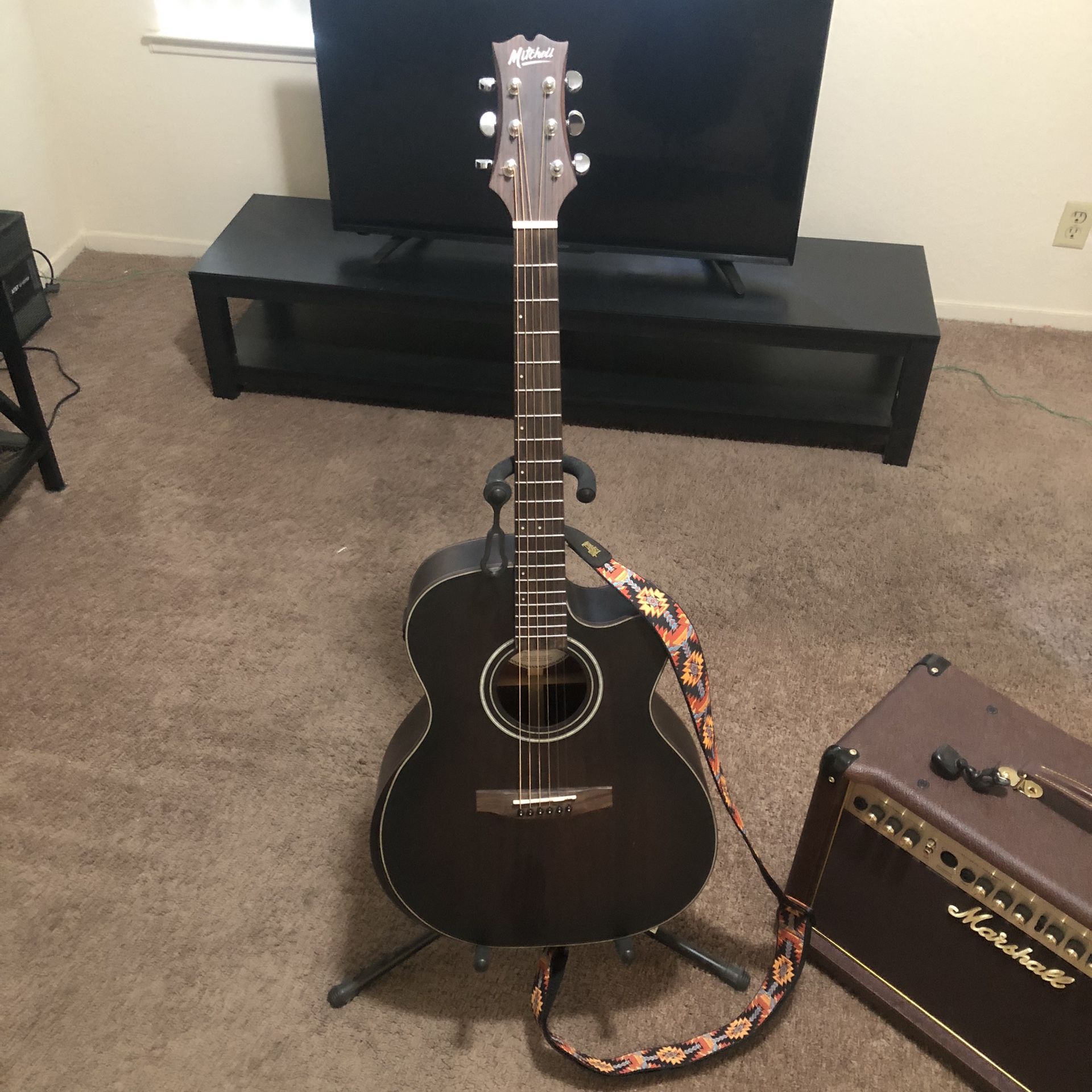 Mitchell Terra Series T433CE-BST Auditorium-Size Cutaway Acoustic-Electric Guitar Edge Burst