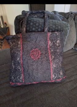 New Black Quilted Lace Rose Tote Bag