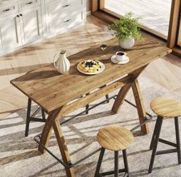 WW0007 63" Bar Table, Solid Wood Counter Height Coffee Bar Cocktail Table