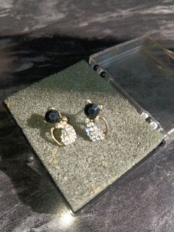 Gold-Tone Black Stone Crystal Stud Earrings