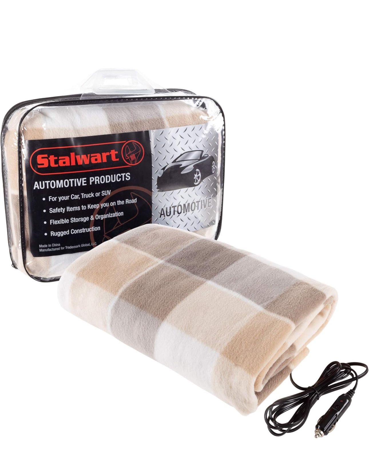 Stalwart Heated Car Blanket – 12-Volt Electric Blanket for Car, Truck, SUV, or RV – Portable Heated Blanket for Car Camping Essentials (Tan)