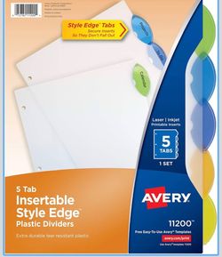 Avery 11200 5-Tab Insertable Style Edge Plastic Dividers