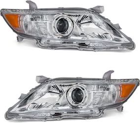 Toyota Camry Headlights Chrome Housing Amber Reflector Clear Lens Driver and Passenger Side.