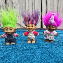 Set of Three Vintage Troll Dolls Made by Russ Plus a 150 Piece  Vintage Puzzle 